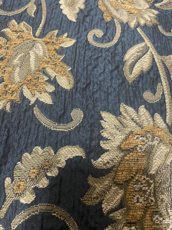 Kravet Woven Floral Jacobean Fabric 2 Panel (106x56) 5+Yards total Midnight Blue - Image 4 of 4