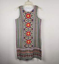 London Times Womens Sleeveless Morrocan Print Shift Dress Size 6 Bohemian Boho