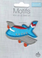 Sewing Iron or Sew On Motif Trimits Patch Plane Aeroplane 7cm x 5cm New