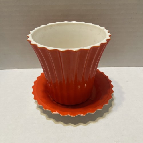 Vintage, Retro Ribbed Flower Pot/planter Fired Orange 4" Tall, - Picture 5 of 7