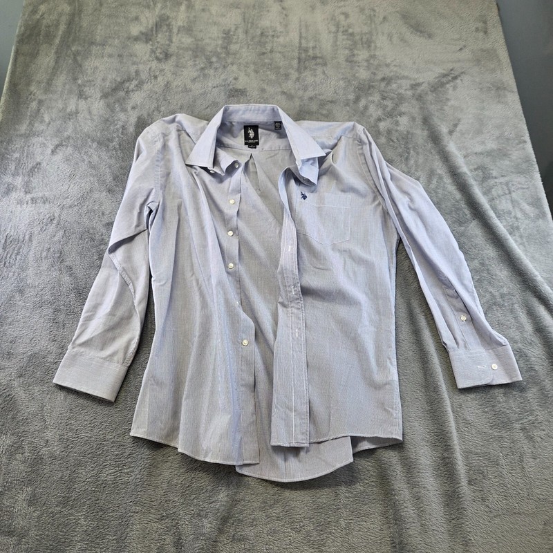 U.S. Polo Assn Dress Shirt Men's Sz 32/33 Gray Pinstripe Long Sleeve Collared