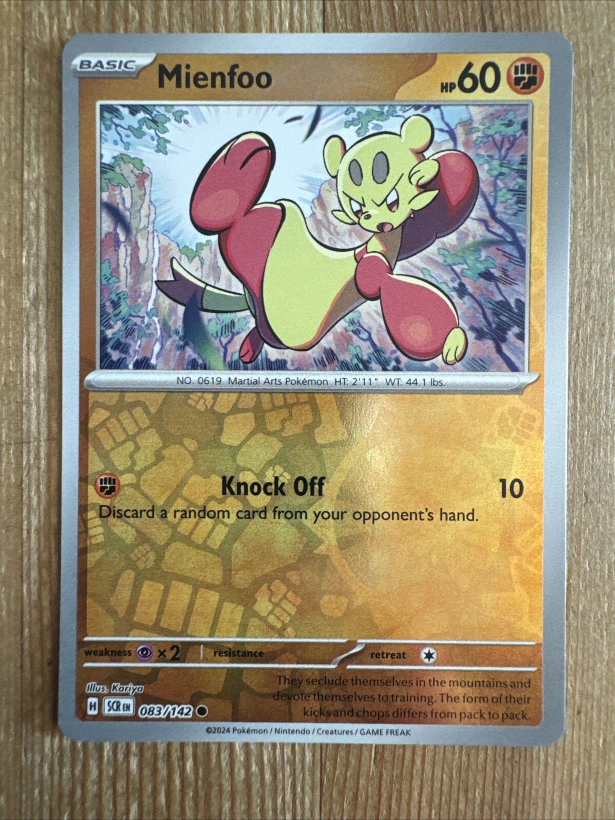 Mienfoo 083/142 Stellar Crown Reverse Holo Pokemon Card NM