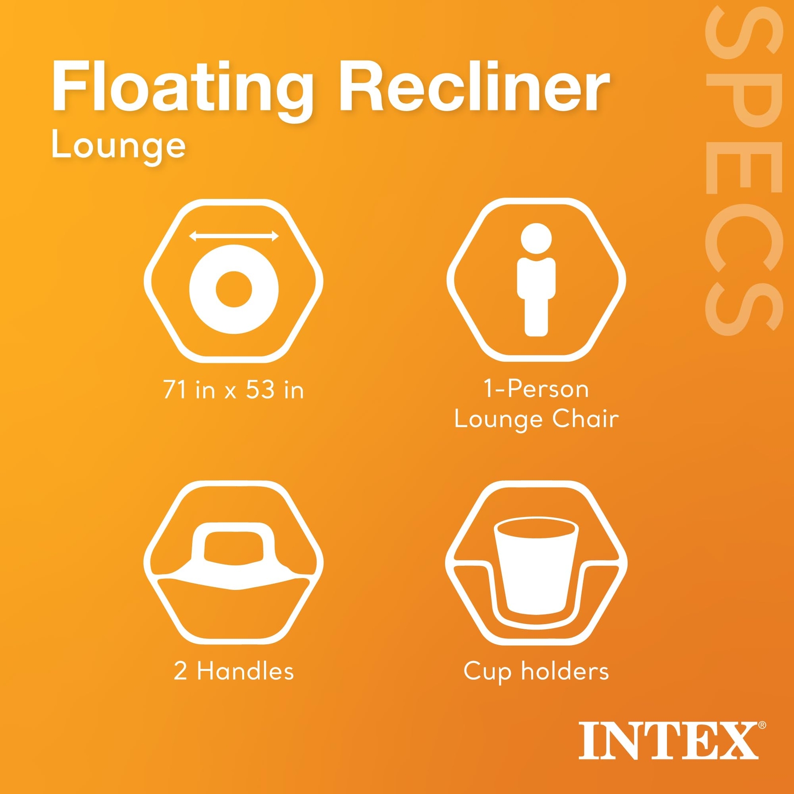 Intex Floating Recliner Lounge Water Flotation Device with Cup Holders Blue W...