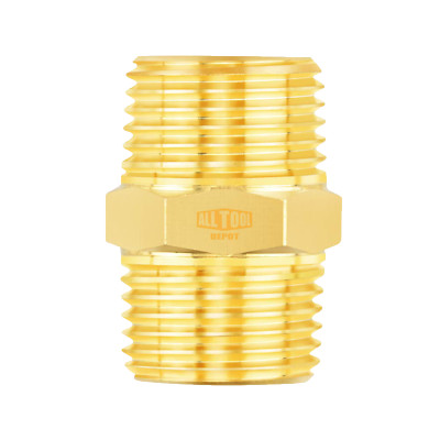 All Tool Depot Metals Brass Pipe Fitting, Hex Nipple, 1/2'' x 1/2'' NPT Male Pipe