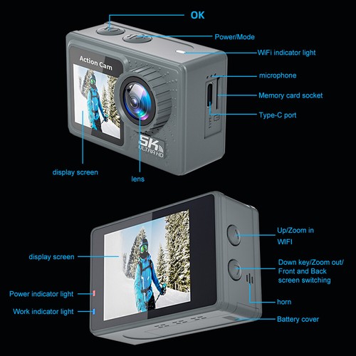 5K 4K 60FPS Sports DV Cam Anti-shake WIFI 170° Wide Angle with Remote Control SN - Bild 11 von 12