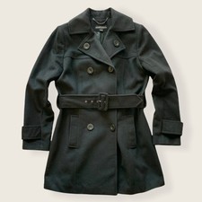 Sofia Cashmere Size M Black Wool Cashmere Double Breasted Belted Pea Coat