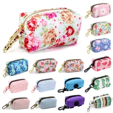 Fabric Dog Waste Poo Bag Dispenser Holder Zipper Container Leash Clip Attachment