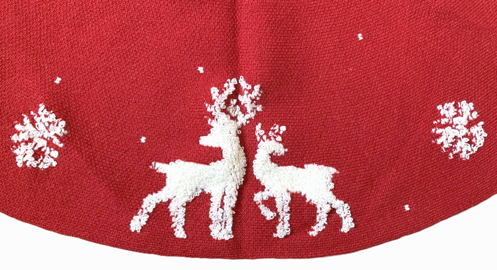 Sweater Knit Tree Skirt w/ Loop Embroidered REINDEER, TREES, & SNOWFLAKES 47