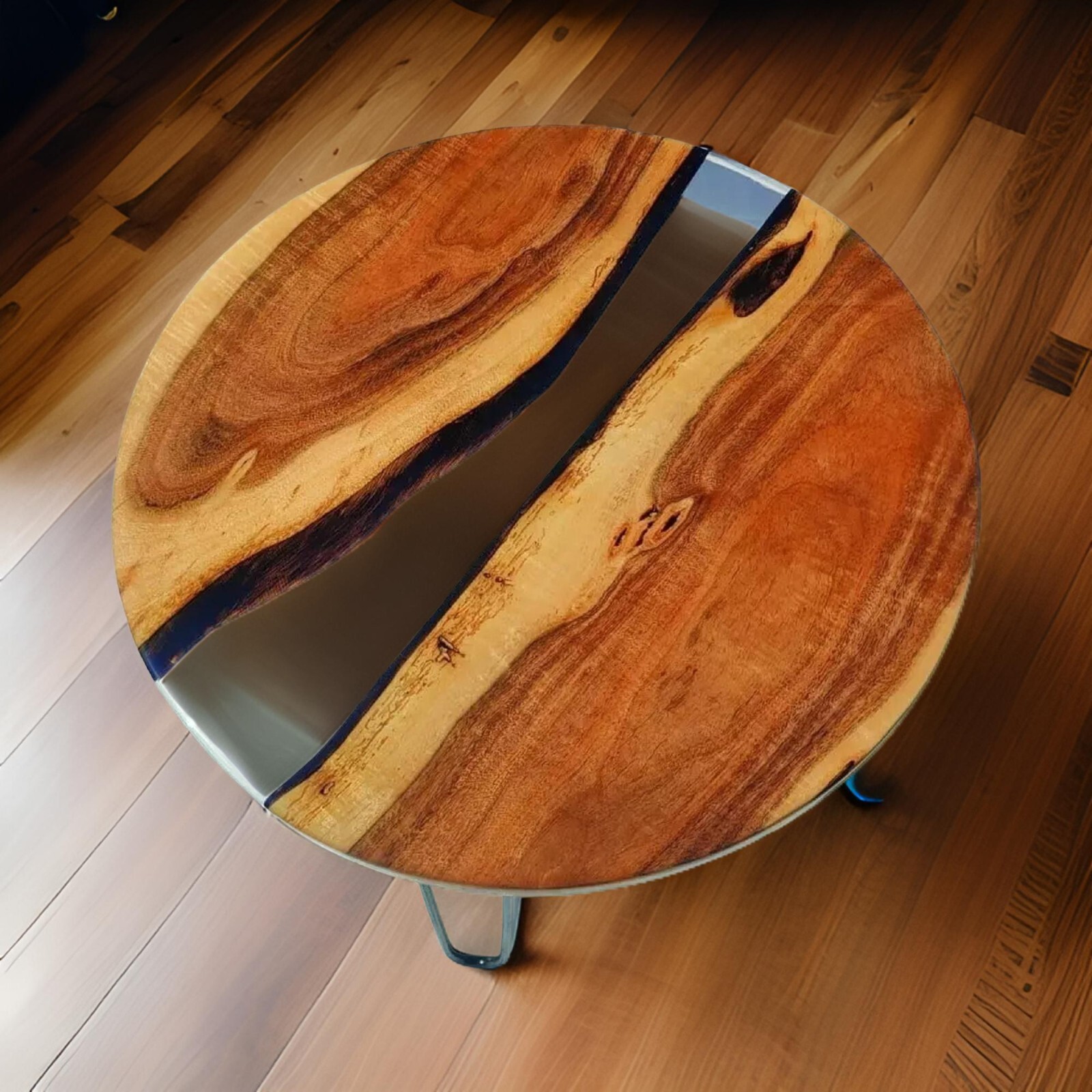 36-Inch Clear Epoxy Resin Coffee Table Top with Handcrafted Wood Base for Sofa or Living Room