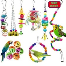 12Pcs Parrot Bird Cockatiel Parakeet Budgie Ladder Hanging Swing Ball Bell Toys