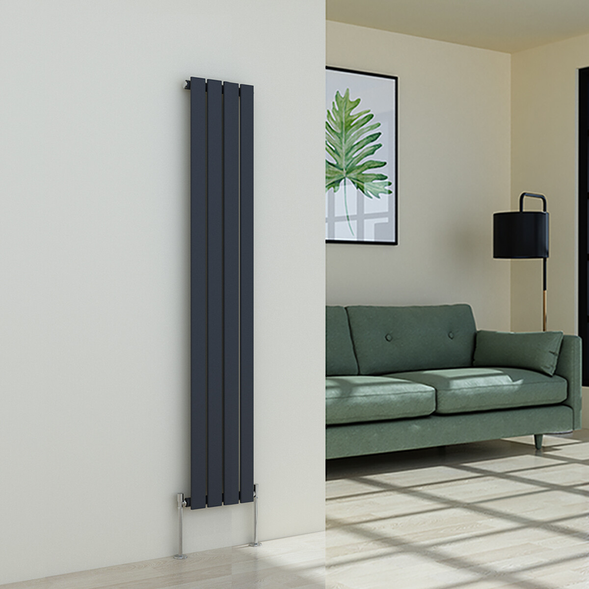 Vertical Designer Radiator Flat Panel Heating Single Anthracite 1600 x 274mm