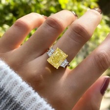 Canary Yellow Radiant Cut 3 Stone CZ Ring 3.50 CTW Fancy Diamond Engagement Ring
