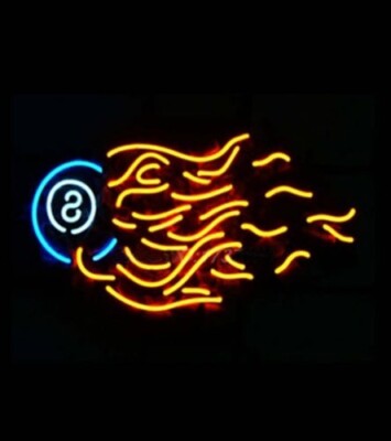 8 Balls Fire Flame Billiards Rack Pool Game Room 17'' Neon Sign Light Dimmer VY
