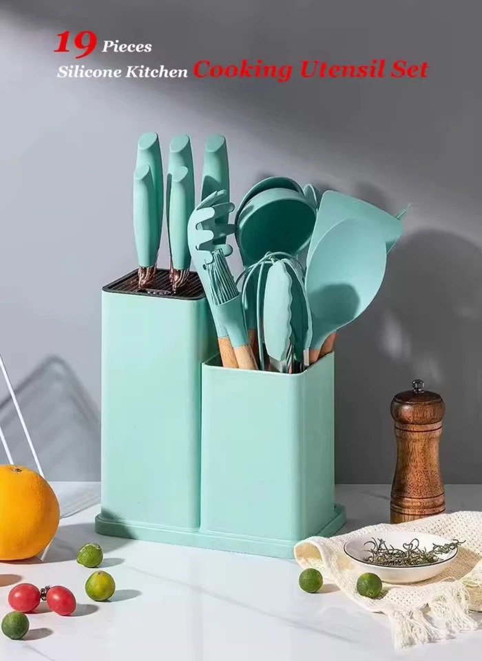 Juego de utensilios de cocina de silicona con soporte, 19 piezas utensilios de cocina resistentes al calor Foto 2 de 4