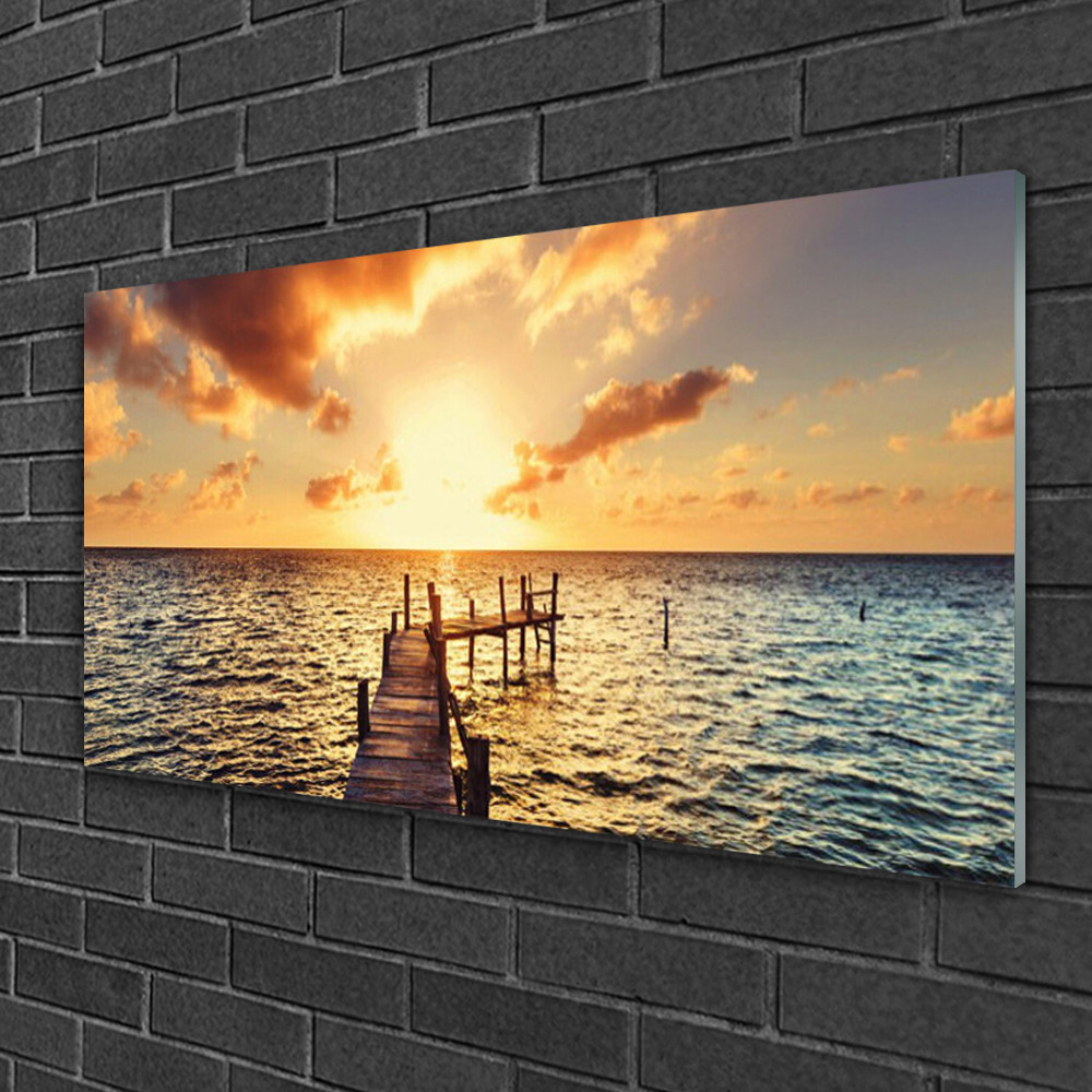 Tableau sur verre 100x50 cm avec coucher de soleil pour sublimer votre salon moderne