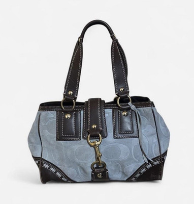 Y2K Coach Blue/Brown Suede Handbag, Gold Hardware, Zip, Buckle and Pocket