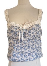 ASTR The Label Milkmaid Corset Top Sz LG Blue Floral Sleeveless Tie Detail