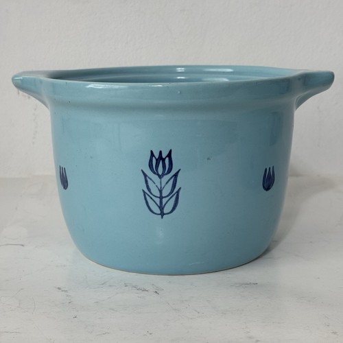 Set of 2 Cronin Pottery 1950's MCM Blue Tulip Bean Pots No Lids, Make Offer! - Picture 11 of 13