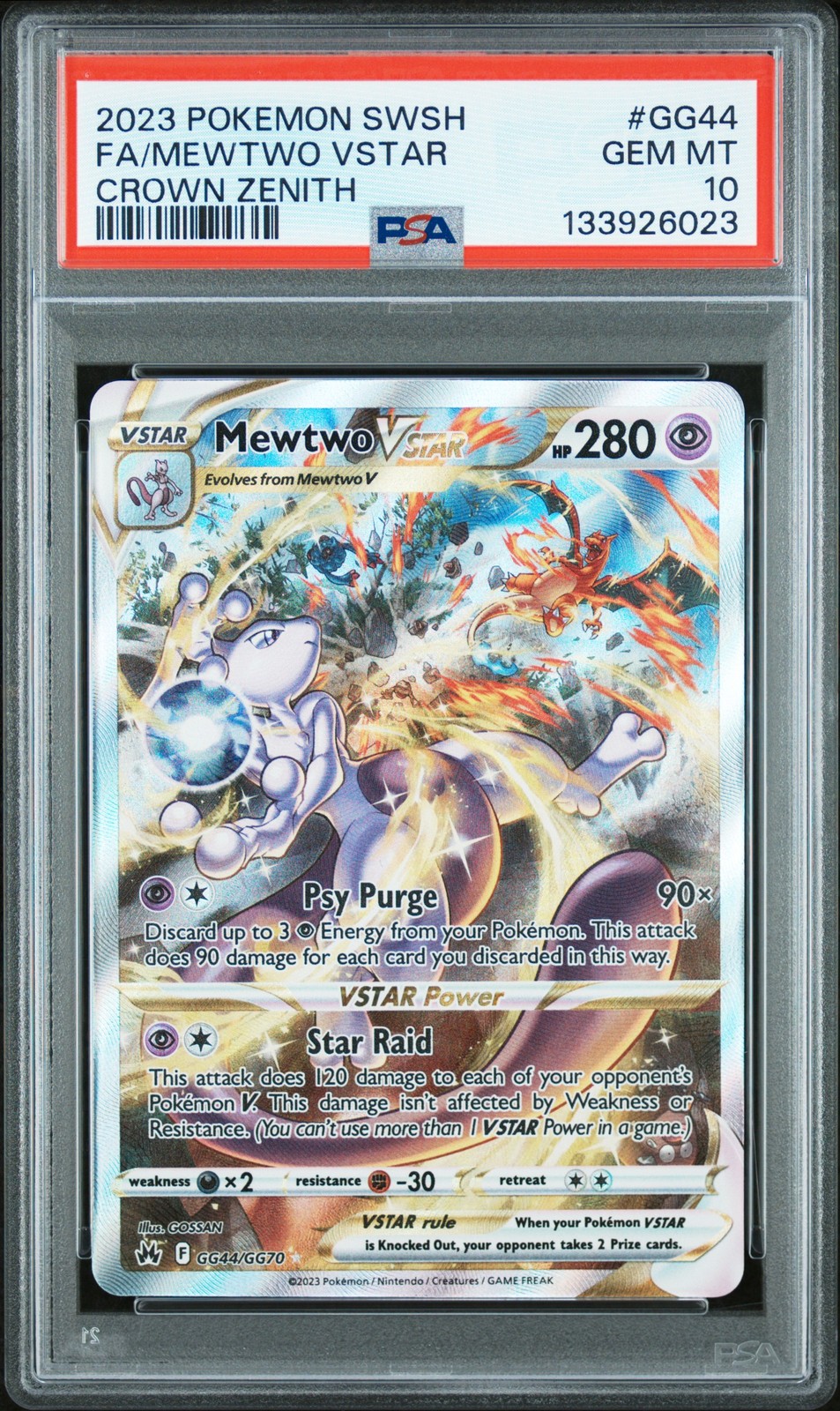 2023 POKEMON SWORD & SHIELD CROWN ZENITH #GG44 FULL ART/MEWTWO VSTAR PSA 10