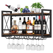 Homeiju Wall Mounted Wine Rack, Bottle 31.5"W x 7.91"D x 16.85"H, Brown-black