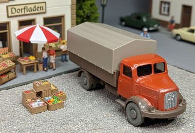Wiking Henschel HS 100 Pritschen LKW mit Plane Koralle blaßbraun 1963-64 TOP