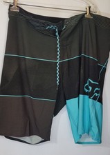 Fox Racing Men's XL Black Blue Logo Drawstring Stretch Surfing Board Surf Shorts