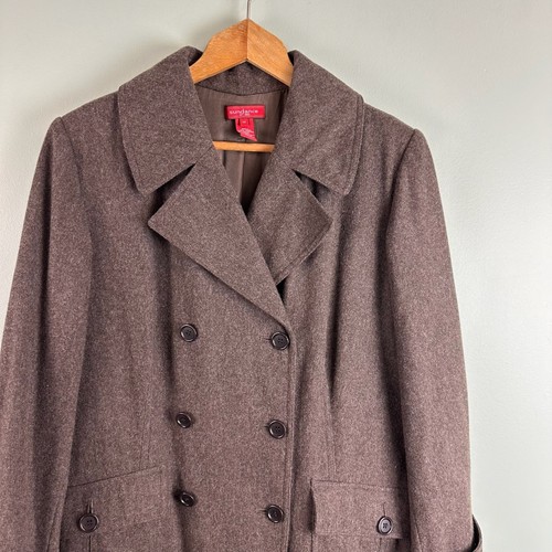 Sundance Full Length Long Maxi Brown Gray Wool Coat Double Breasted Womens 12 - Picture 3 of 12