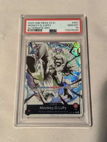 2025 One Piece CCG Monkey D. Luffy Leader Alt Art Foil PSA 10 ST21-001