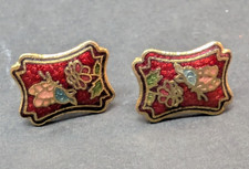 Vintage Cloisonne Butterfly Earrings Stud Post Purple Gold Tone 0.5 Inch