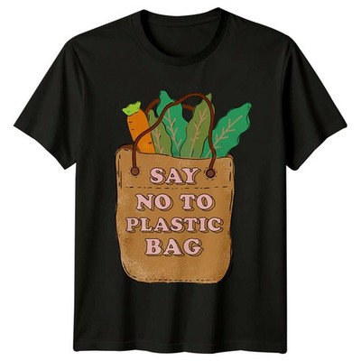 Say No To Plastic Bag T-Shirt Earth Day Graphic Tee Recycled Bag -a