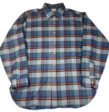 VTG 1960's Pendleton Wool Shirt Mens Blue Green Plaid Button Front Made USA RARE