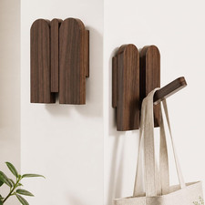 Solid Walnut Wall Hooks 2 Pack,Foldable Wood Coat Hooks Wall Mounted