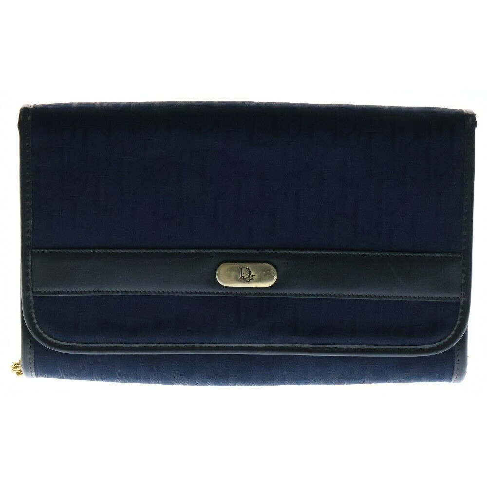 Dior Trotter Chain Shoulder Bag Mini Navy Canvas Gold-Tone Hardware