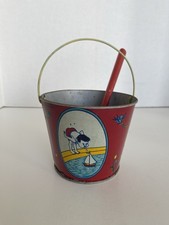 Vintage Tin Litho Sand Pail With Shovel, Children Having Fun