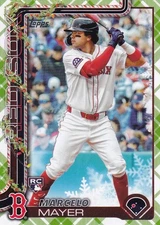 MARCELO MAYER TOPPS HOLIDAY ROOKIE GREEN PLAID PARALLEL RC RED SOX #H35 2025 25