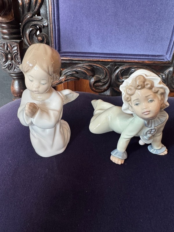 Lladro Porcelain Figurines Set of Two. Crawling Baby & Angel