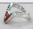 Vintage 925 Sterling Silver Philippines Southwestern Inlay Turquoise Coral Ring