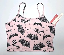 Women's SHEIN/ROMWE Pink "Go Away" Skeleton Bat Crop Top NEW w/Tags SZ Small 