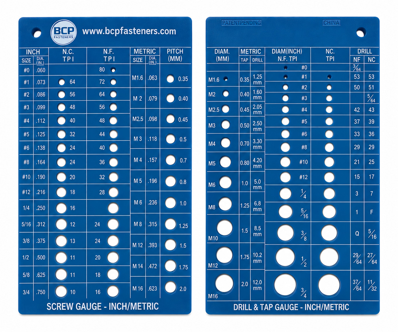 Screw Thread Gauge | Metric And SAE | Recommends Drill Bit & Tap Size (BCP675)
