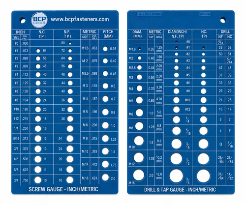 Screw Thread Gauge | Metric And SAE | Recommends Drill Bit & Tap Size (BCP675)