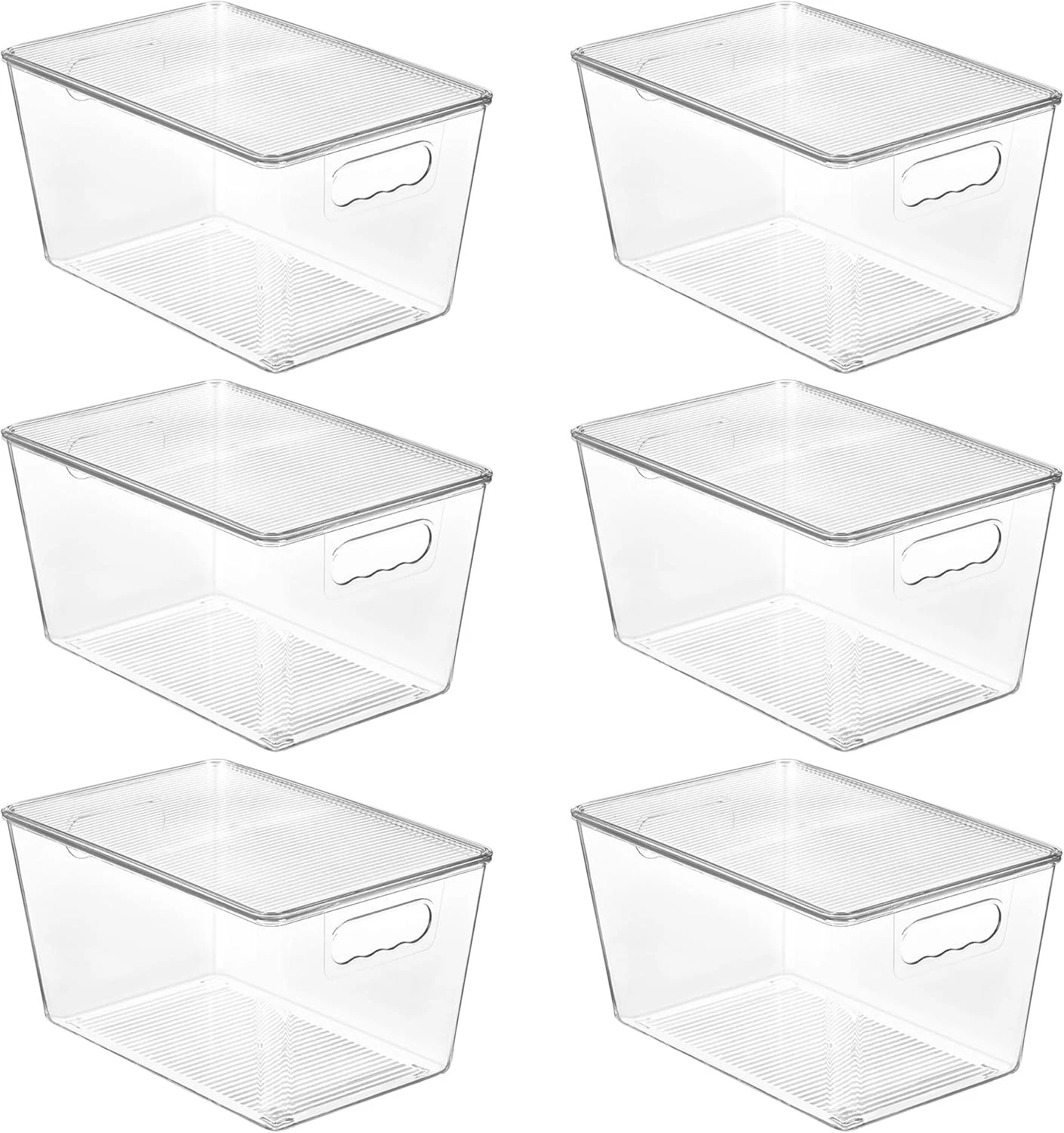 6 Pack Clear Stackable Storage Bins W/ Lids Large Plastic Containers W/ Handle