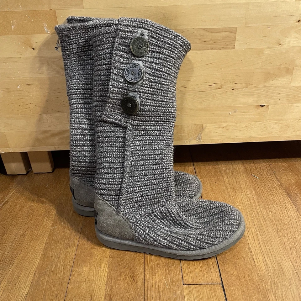 UGG Classic Cardy Triplet Knitted Wool Grey Gray Boots Size US 6 Run Big 5819 - Image 2 of 4
