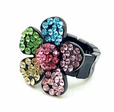 multi color rhinestone black Floral flower shape plastic stretch fashion Rings