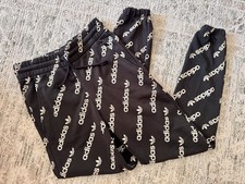 Adidas Sweatpants Joggers Women  s Small Black Cream Logo Print Pattern