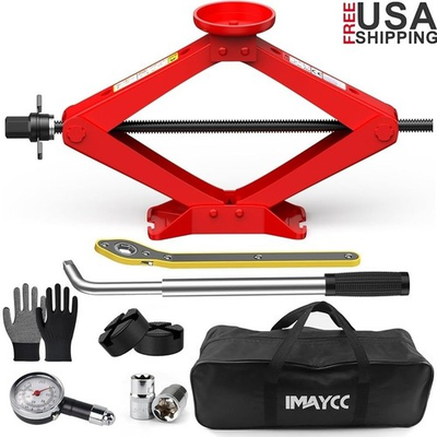 #ad Tire Changing Kit 2.5T Scissor Jack Lug Wrench Rubber Pads Pressure Gauge New $50.69