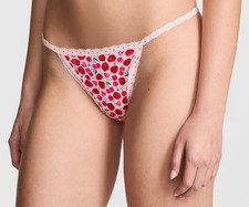 NWT Sealed PINK By VS Cotton V-String Panty Size M Pink Cherry Heart