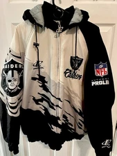 RARE VTG Pro Line LOGO ATHLETIC RAIDERS  "PAINT SPLASH" Puffer JACKET LRG 🔥