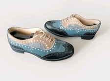 The Office of Angela Scott Mr. Doubt Oxford Shoes Plaid Teal Size 10 US - EU 40