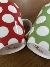 Charlotte Fine China Mug Set of 2 Green Red Polka Dot Design VGC 
