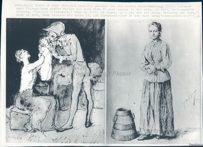 1973 Pablo Picasso Gouache Drawing Pen Ink Study 1895 Wirephoto Press 8x10